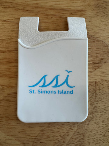 Phone Card Holder White with baby Blue logo