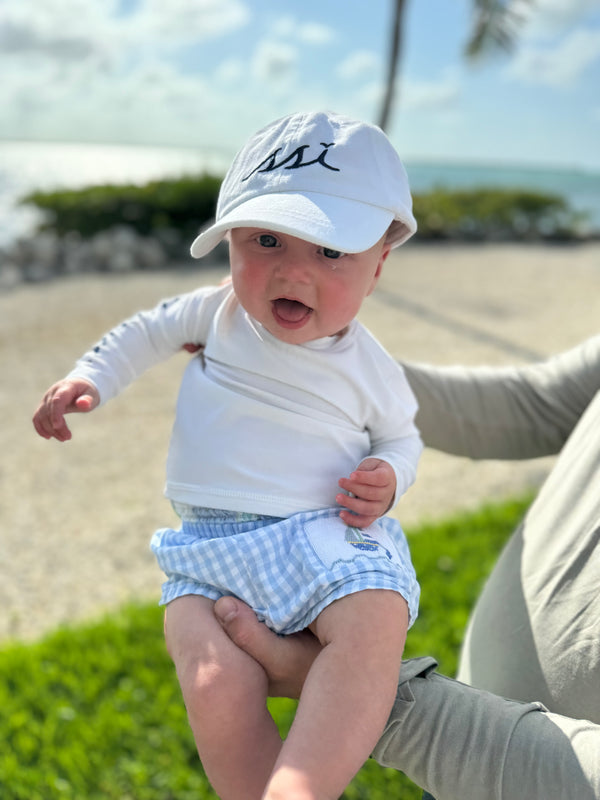 White Toddler Hat / Navy Logo/ Youth / Kids