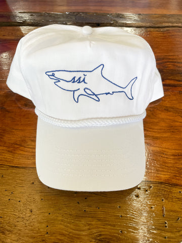 White Kids Shark Hat / Shark Navy Logo/ Adjustable / Youth