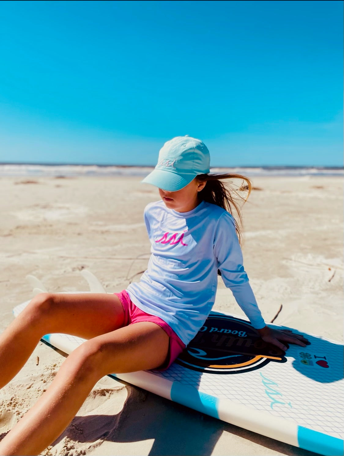 Kids SPF 50 White w/ Pink Logo Rash Guard / Sun Shirt, Long Sleeve