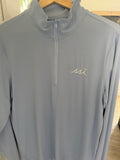 Ladies 1/4 Zip Performance Pullover Light Blue with White logo