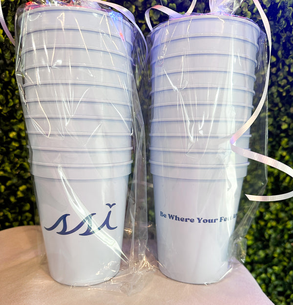 16oz Stadium Cups Baby Blue with Navy "Be Where Your Feet Are"