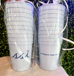 16oz Stadium Cups Baby Blue with Navy "Be Where Your Feet Are"