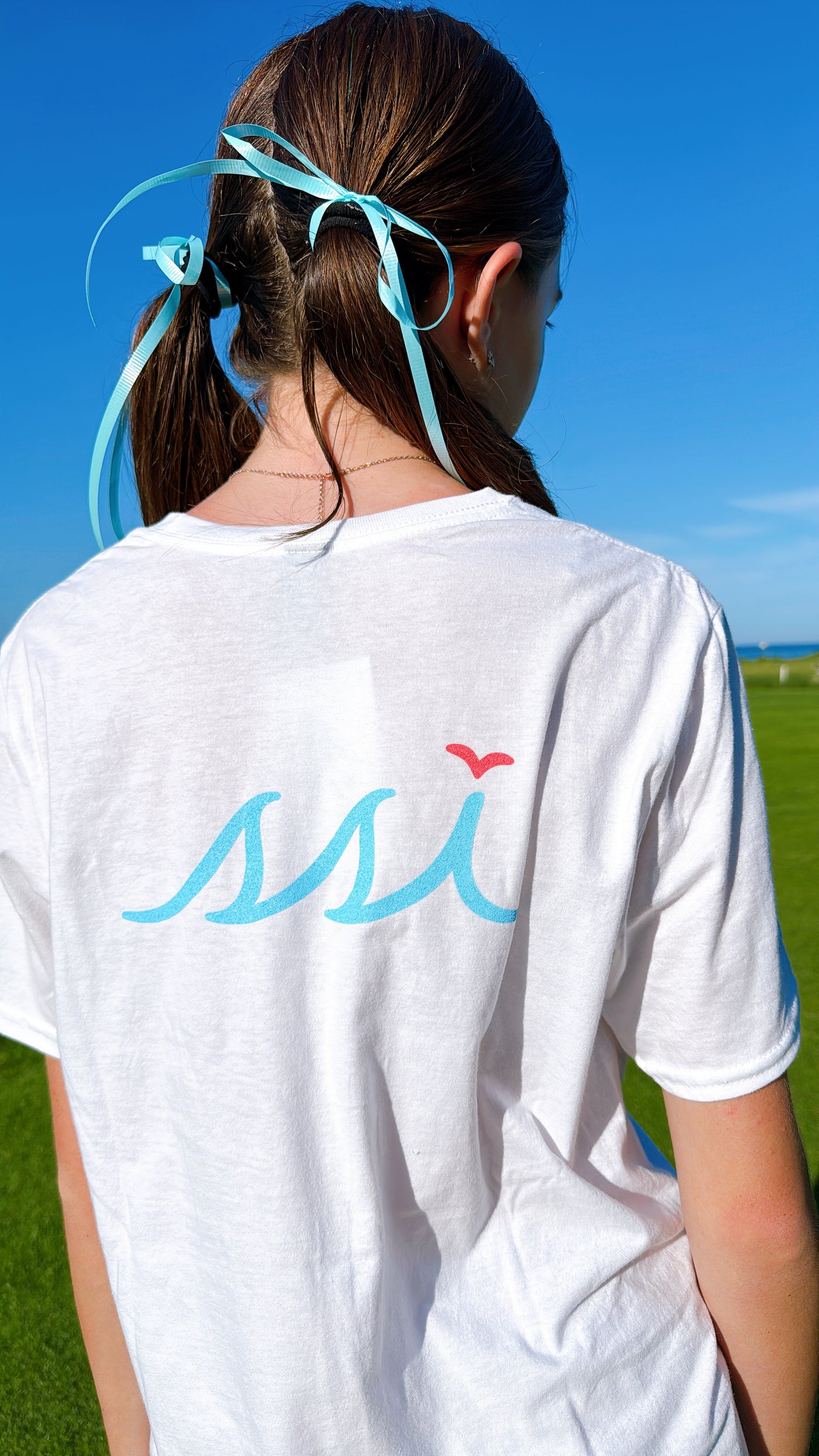 Kids "ST SIMONS" Tee — White with Rainbow Block Letters
