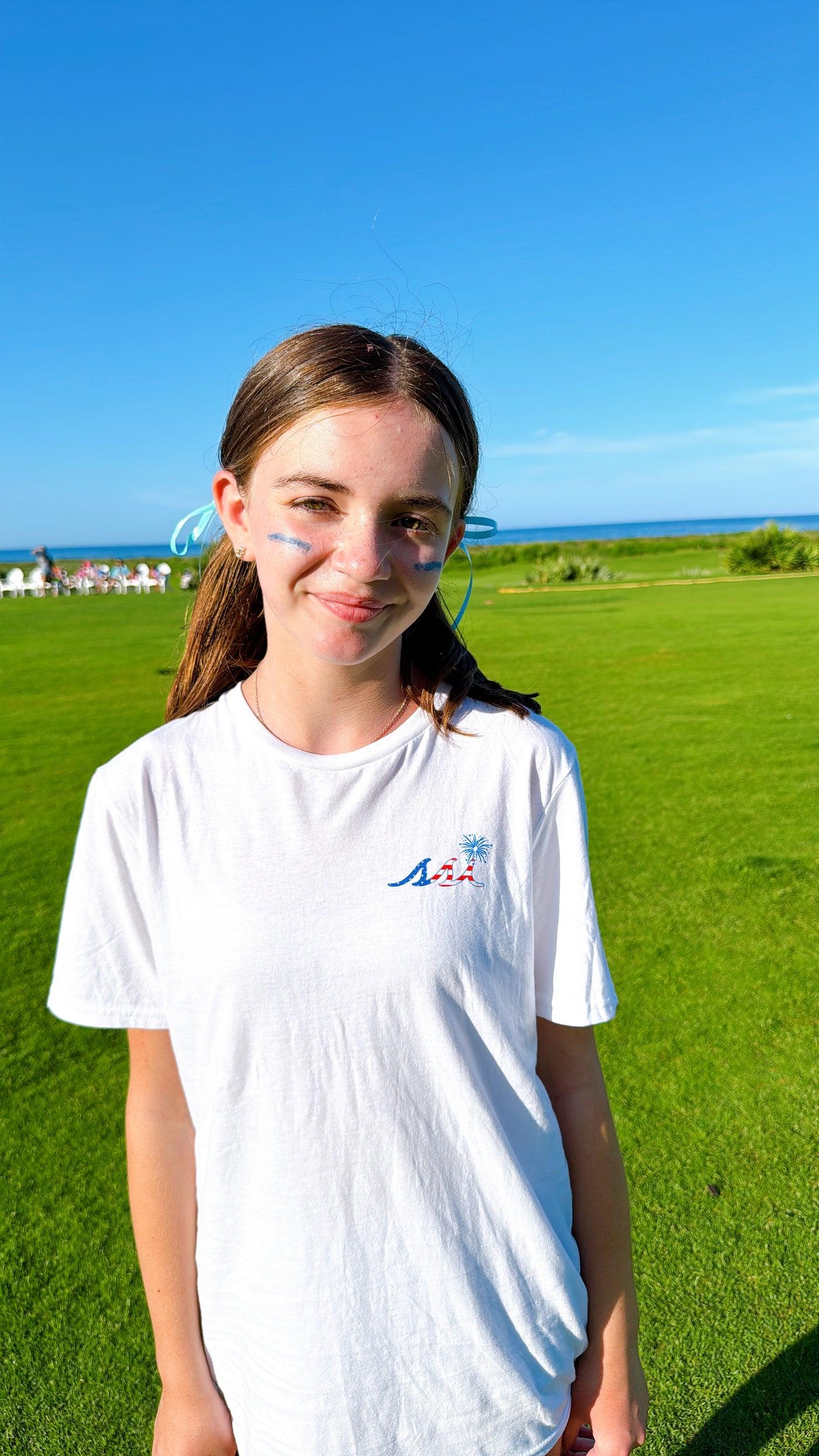 Kids Comfort Colors White St. Simons Island American Flag Fireworks Tee — Patriotic SSI Logo