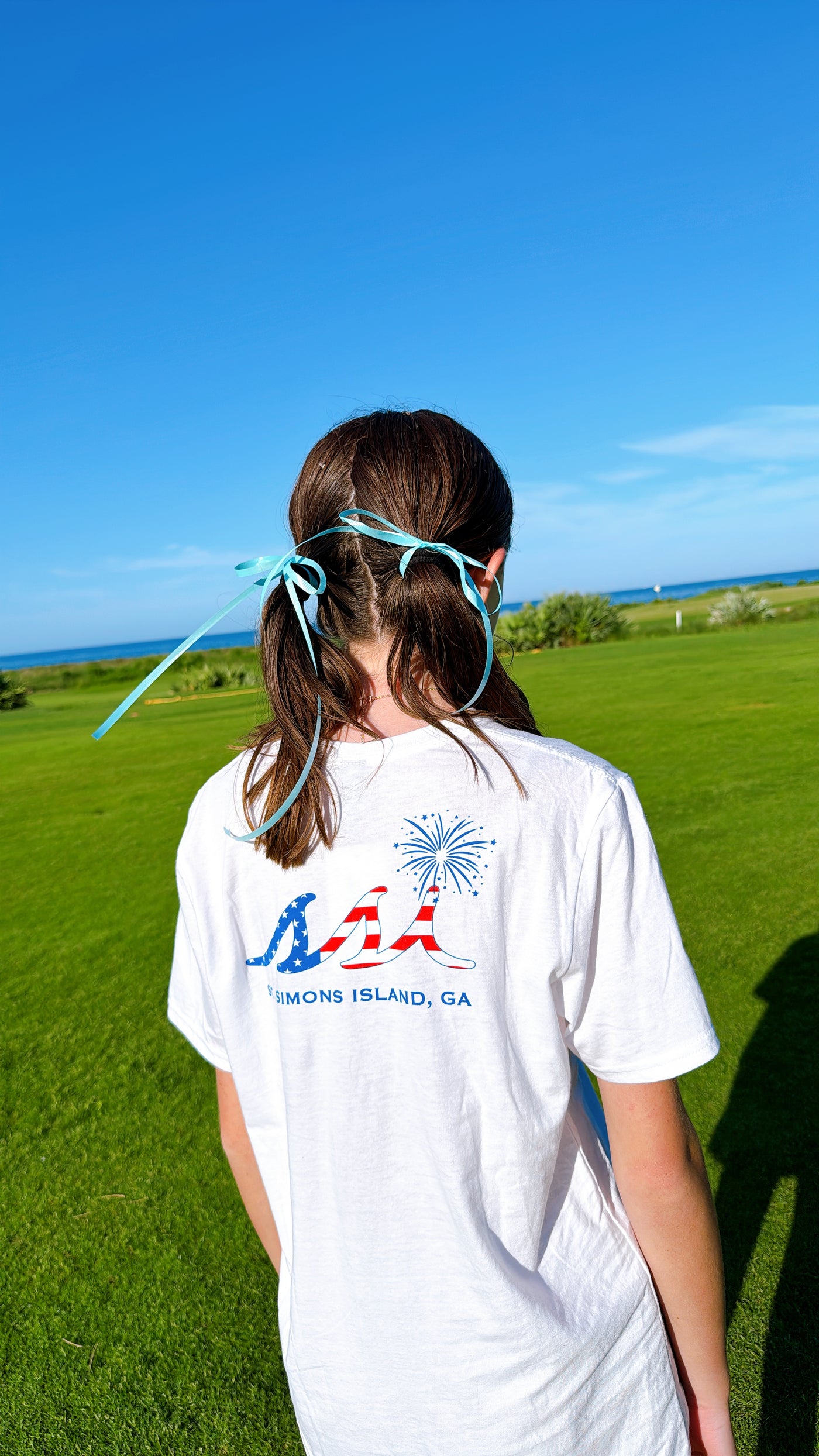 Kids Comfort Colors White St. Simons Island American Flag Fireworks Tee — Patriotic SSI Logo