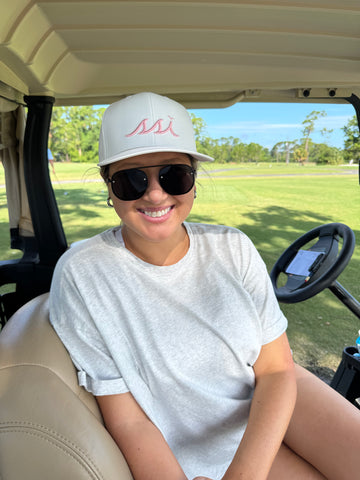 White Hat - Pink Raised Logo - Legacy Back 9 Hat