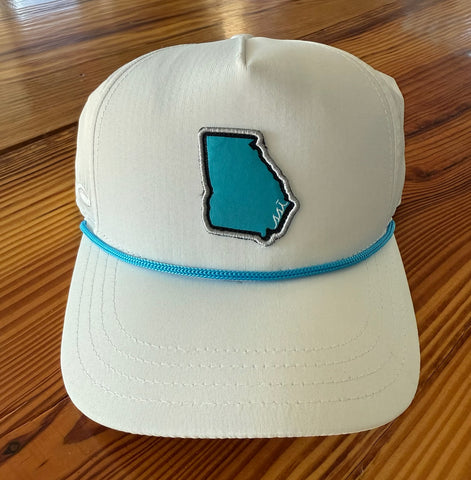 White Hat, Aqua Rope, Aqua Georgia State Outline / Adjustable / Pukka