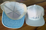 White Hat Light Blue Logo - Light Blue Crab Print Under Bill -Private Label