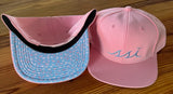 Pink Hat Light Blue Logo - Light Blue & Pink Crab Print Under Bill -Private Label