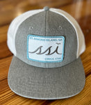 Heathered Gray Proflex Hat / White Patch, Light Blue Border, Gray Logo/ White Mesh / Adjustable