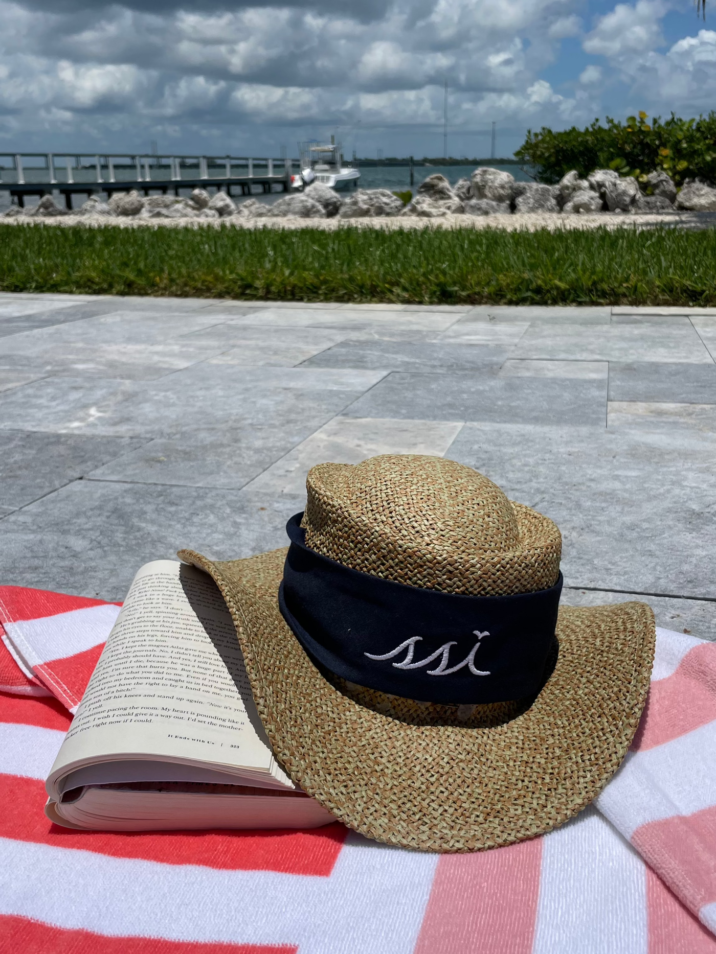 Imperial Straw Hat with Navy Ribbon - The Albatross