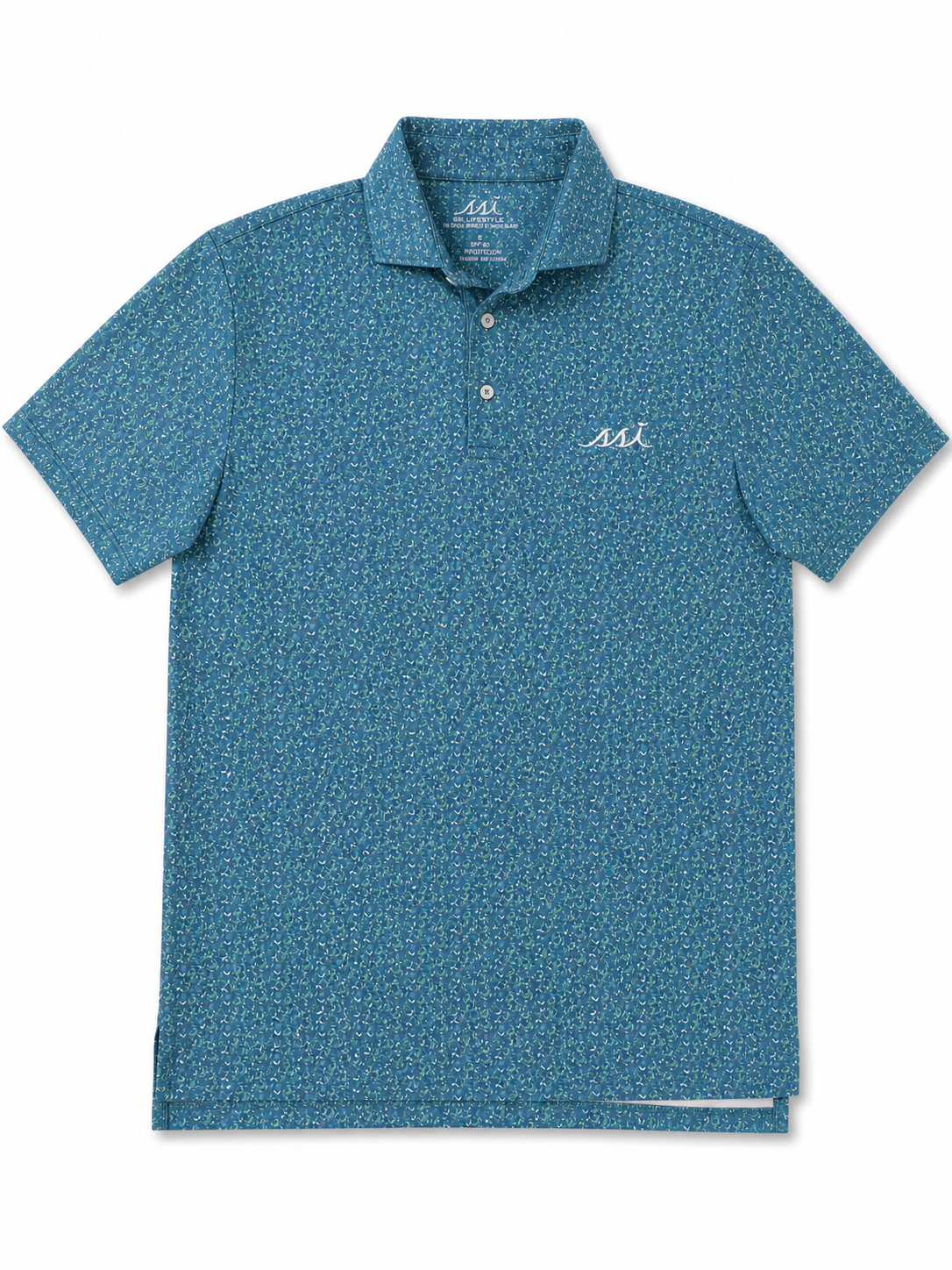 Kids' Teal Crab Print St. Simons Island Performance Polo Shirt — White SSI Logo