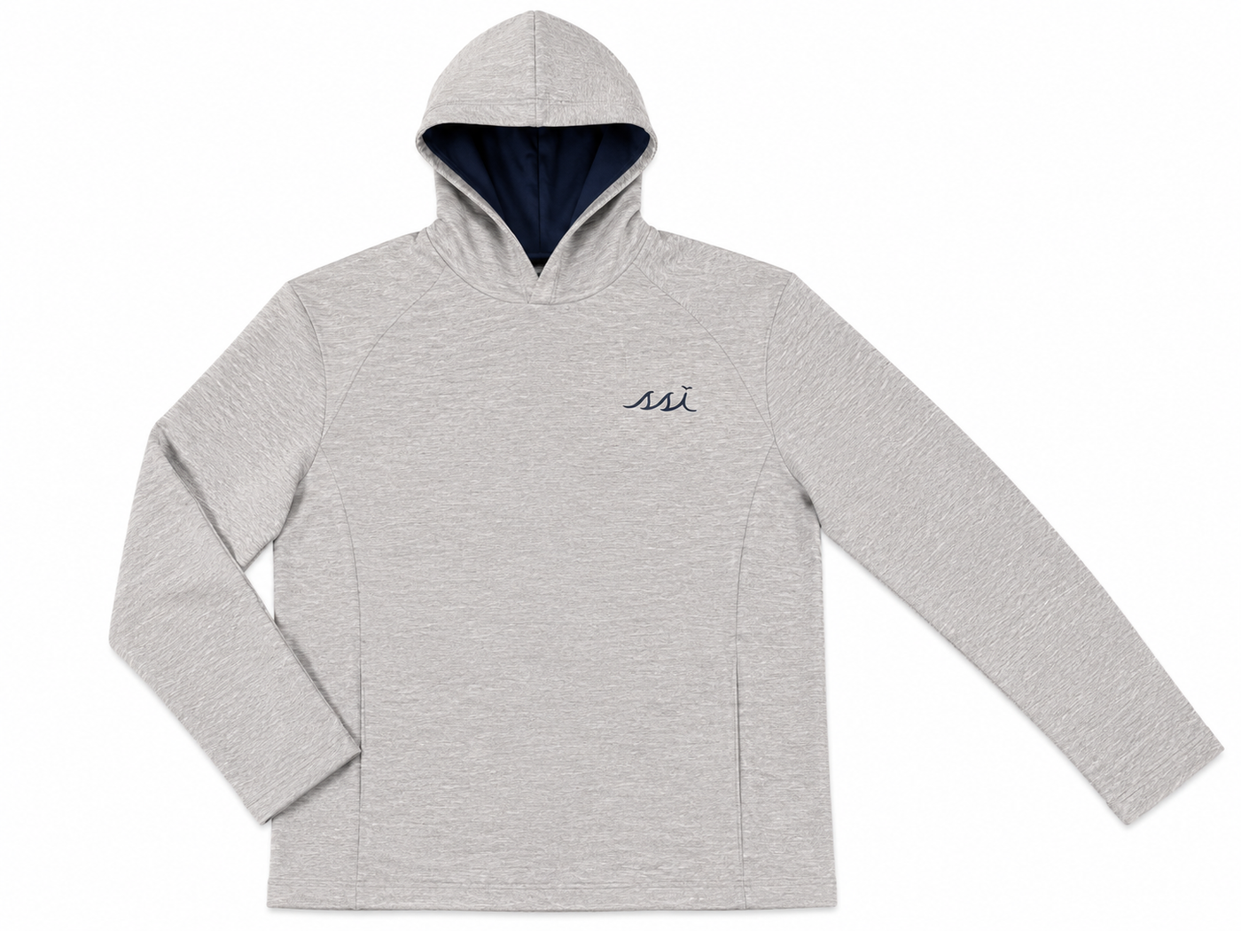 Heather Gray Hooded Pullover — Navy SSI Logo Modal Blend