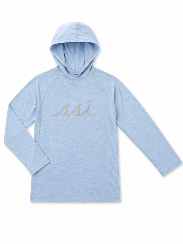 Kids Heather Sky Blue Lightweight Hooded Tee — Light Gray SSI Logo