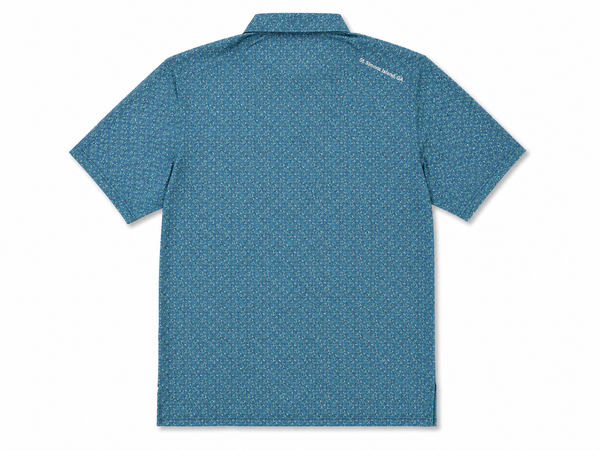 Kids' Teal Crab Print St. Simons Island Performance Polo Shirt — White SSI Logo