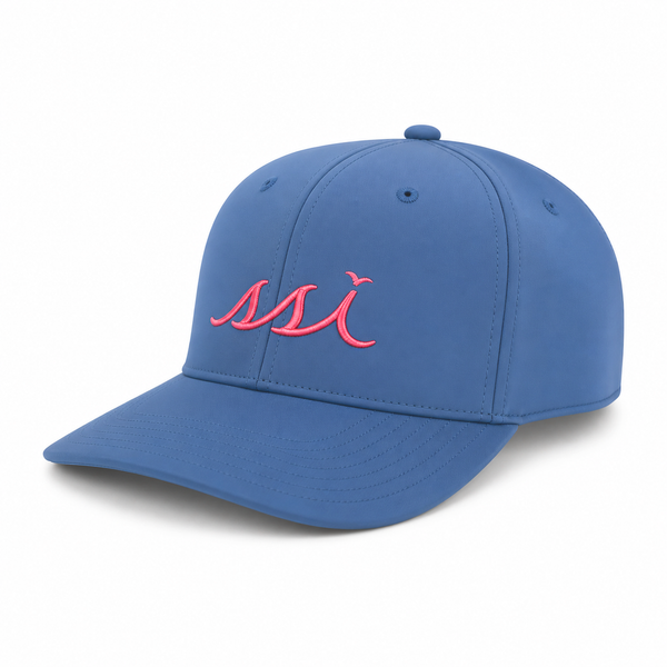 Legacy Harbor Blue Performance Cap — Pink Raised Logo