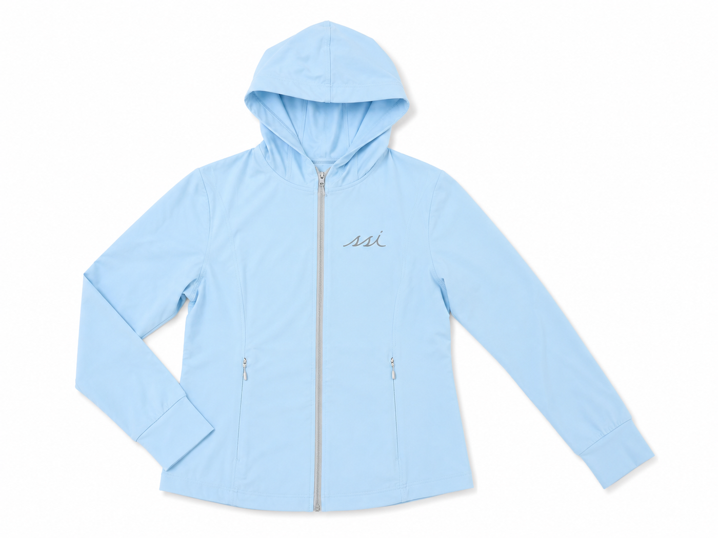 Light Blue Full-Zip Hooded Activewear Jacket — Reflective SSI Logo