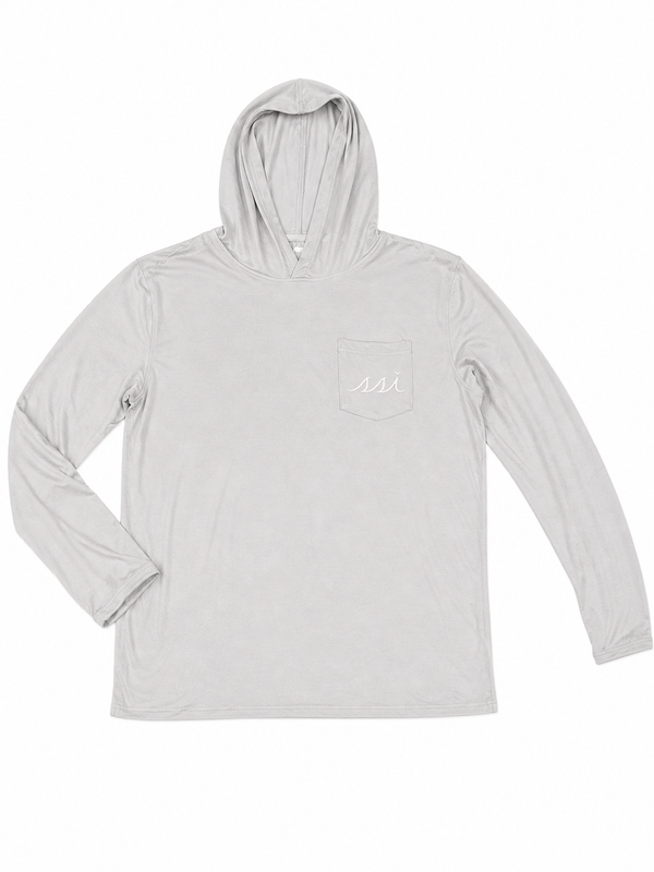 Light Gray Bamboo Hooded Sun Shirt Rash Guard — UPF 50+ Long Sleeve Pocket