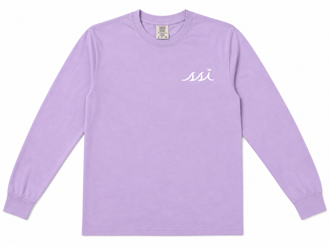 Comfort Colors Lavender St. Simons Island Long Sleeve Tee — Lighthouse Watercolor Back Print