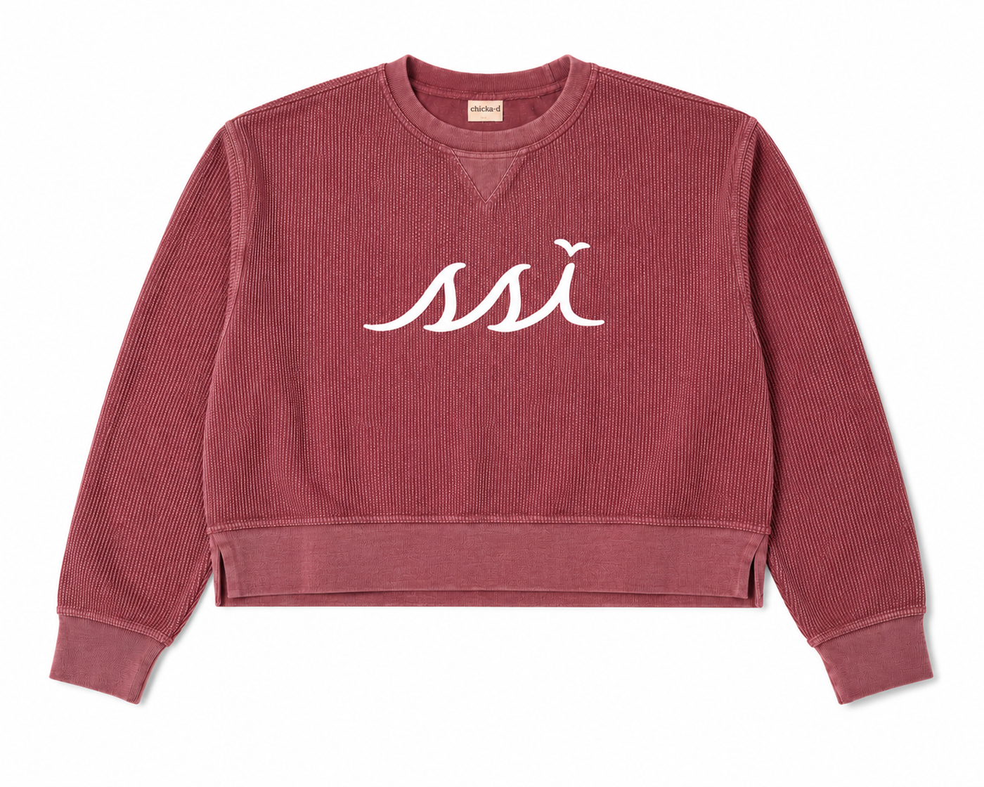 Women's chicka-d Maroon St. Simons Island Corded Crewneck Sweatshirt — White SSI Logo