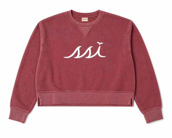 Women's chicka-d Maroon St. Simons Island Corded Crewneck Sweatshirt — White SSI Logo