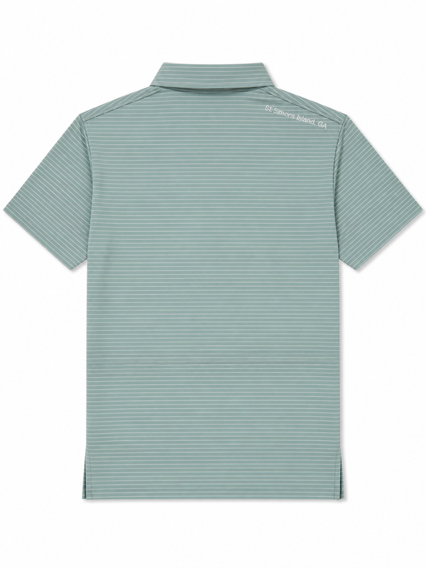 Men's Sage St. Simons Island Striped Performance Polo Shirt — White SSI Logo UPF 30