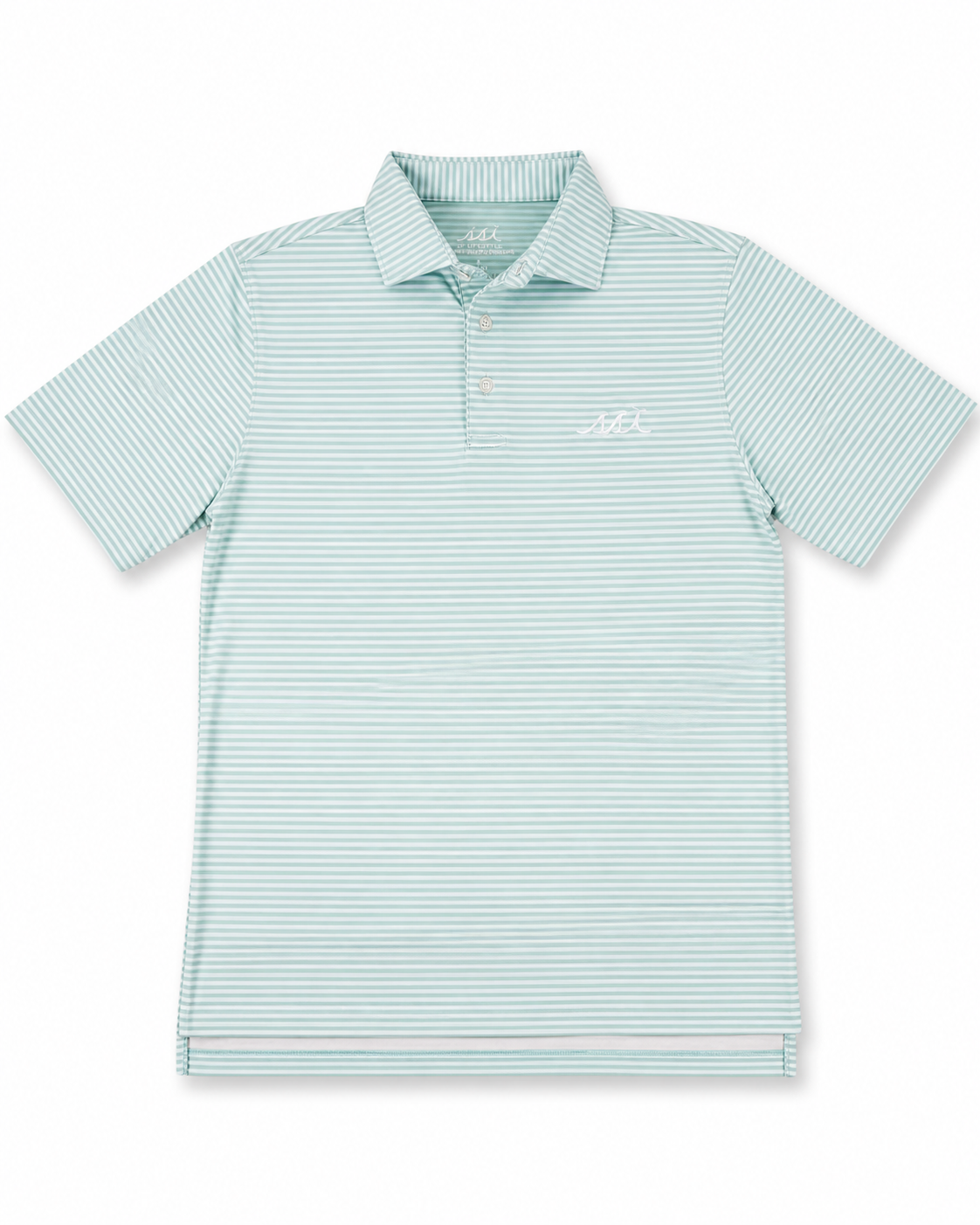 Men's Seafoam and Gray Stripe Performance Polo Shirt — White SSI Logo