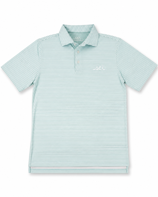 Men's Seafoam and Gray Stripe Performance Polo Shirt — White SSI Logo