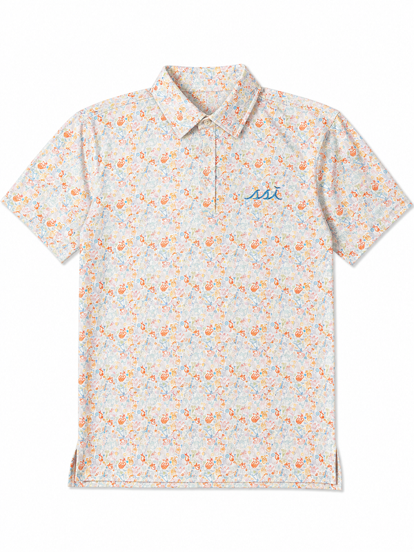 Men's Spring Tones Cocktail Allover Print St. Simons Island Performance Polo Shirt — Blue SSI Logo