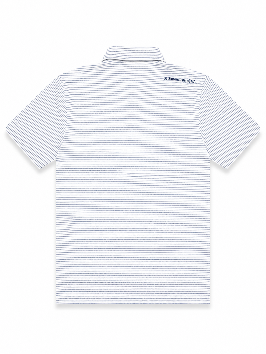 Men's White and Navy St. Simons Island Striped Performance Polo Shirt — Navy SSI Logo