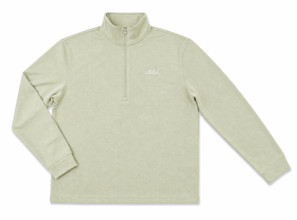 Men's Sage Ultrasoft Quarter Zip Pullover — White SSI Logo