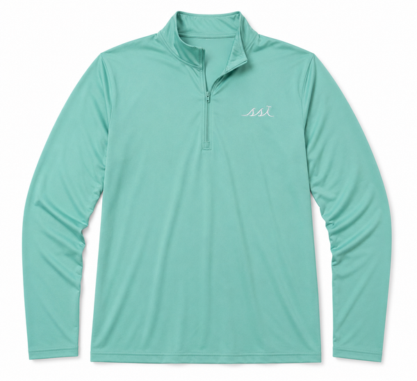 Green Men’s St. Simons Island Performance Quarter Zip Pullover — White SSI Logo