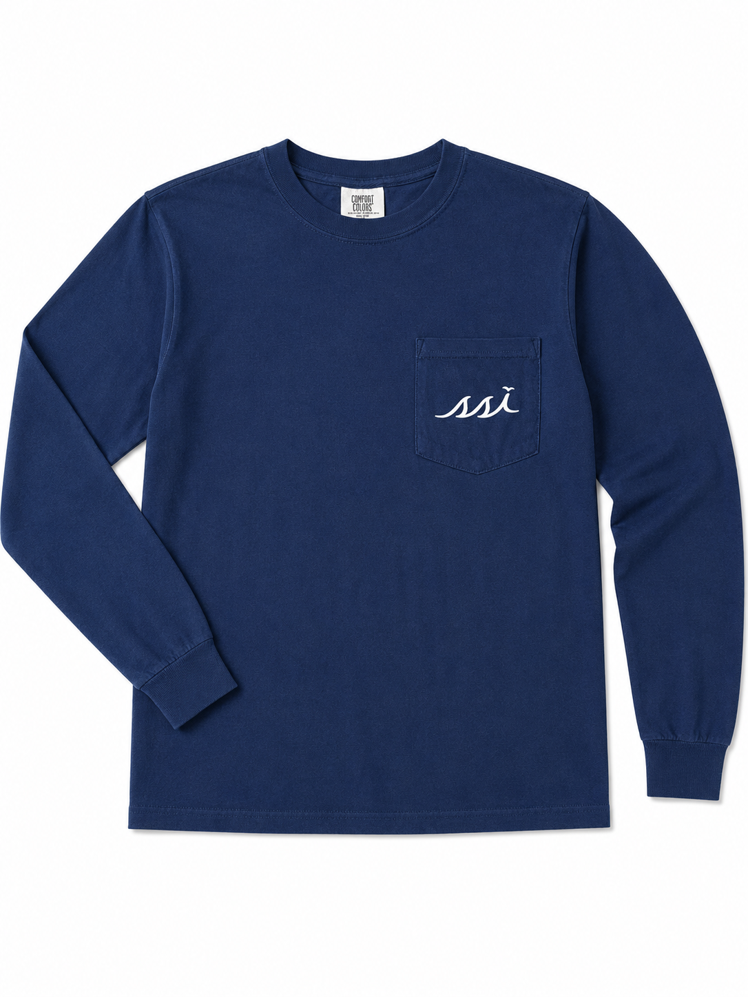 Navy St. Simons Island Long Sleeve Pocket Tee — Photo-Fill Back Print