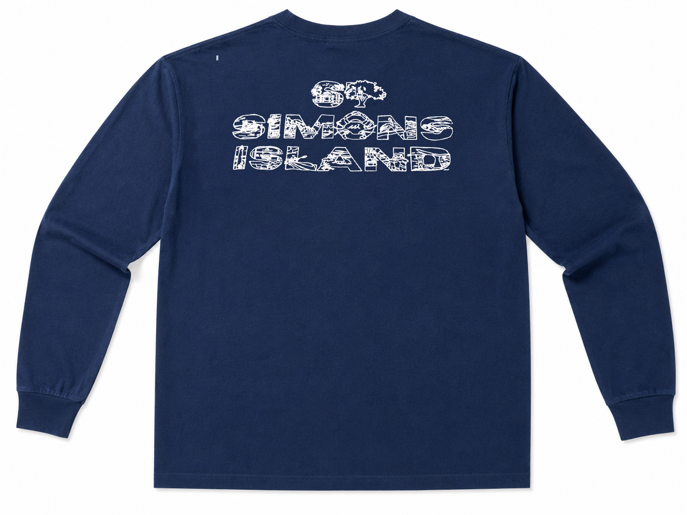 Navy St. Simons Island Long Sleeve Pocket Tee — Photo-Fill Back Print