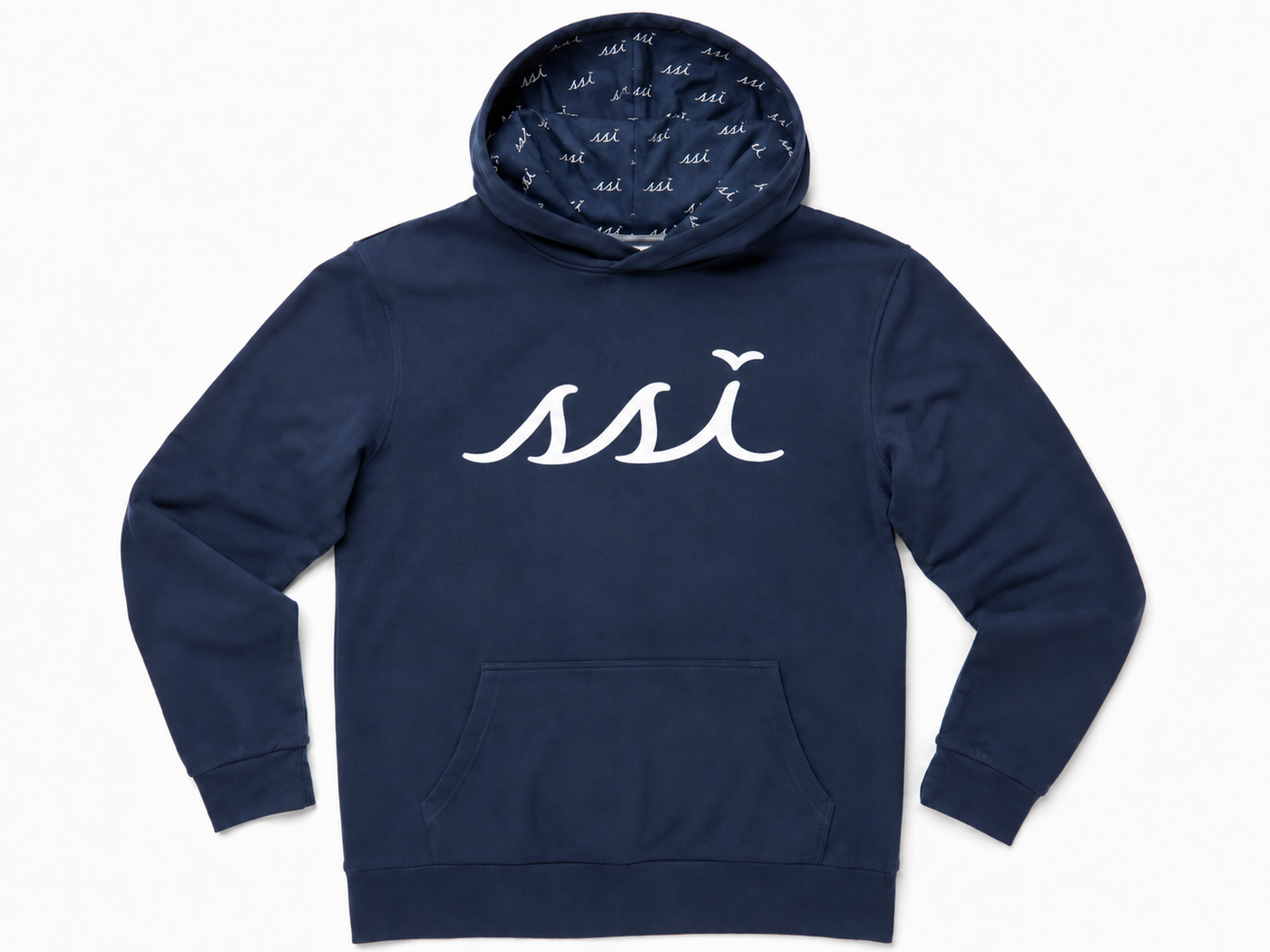 Ultrasoft Navy St. Simons Island Hoodie — White SSI Logo & Logo-Lined Hood