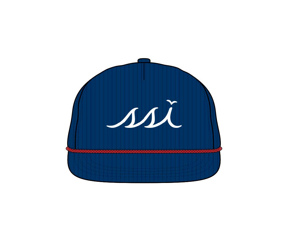 Navy Corduroy Rope Hat — White Raised Logo with Red Cord