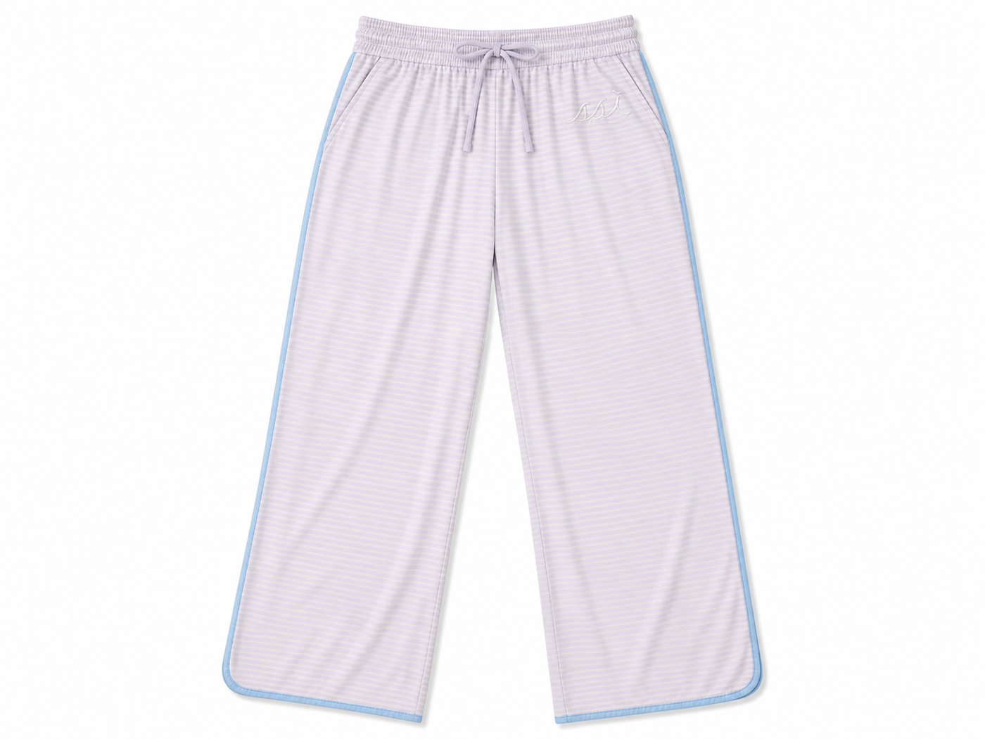 Women's Blossom Pink and Blue St. Simons Island Striped Pajama Set — Short Sleeve Top and Pants
