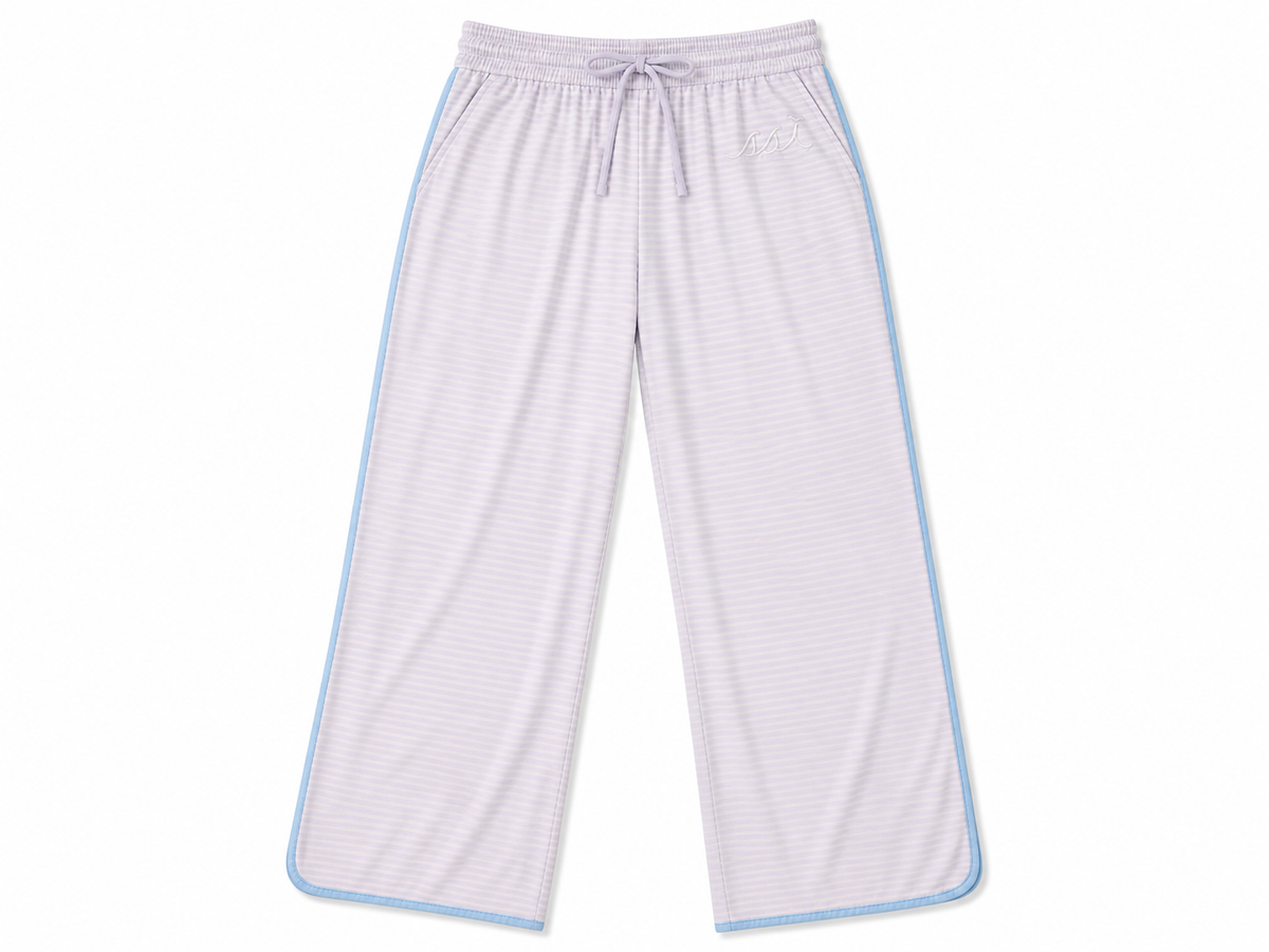 Women's Blossom Pink and Blue St. Simons Island Striped Pajama Set — Short Sleeve Top and Pants