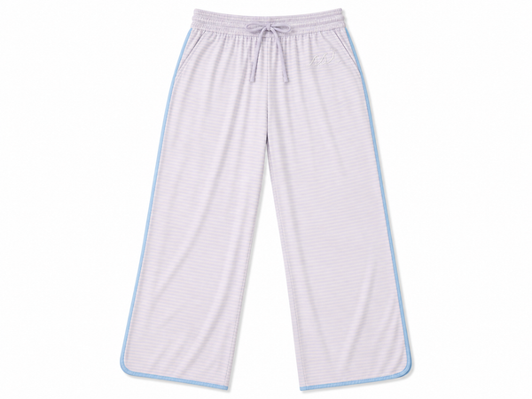 Women's Blossom Pink and Blue St. Simons Island Striped Pajama Set — Short Sleeve Top and Pants
