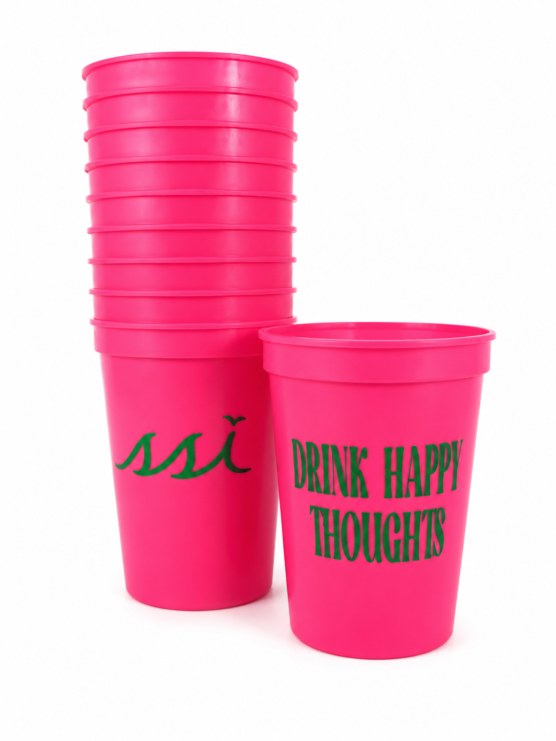 St. Simons Island Pink 16 oz Stadium Cups — Drink Happy Thoughts 10 Pack