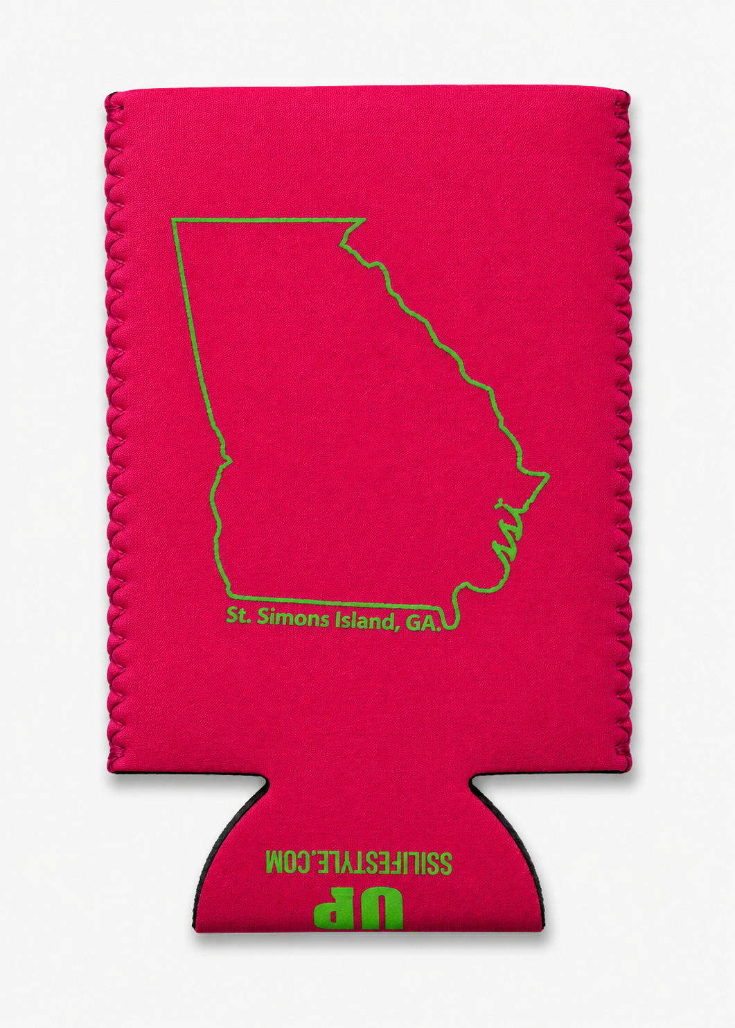 SSI Slim Can Koozie Pink with Green Logo