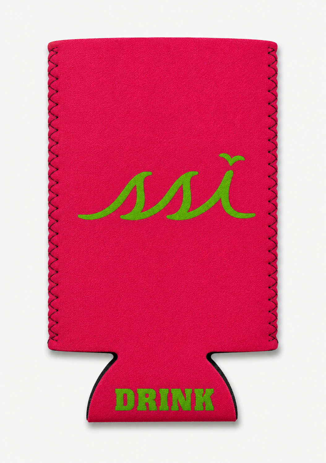 SSI Slim Can Koozie Pink with Green Logo
