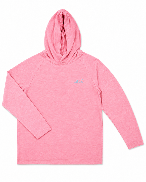 Coastal Pink St. Simons Island T-Shirt Hoodie — Light Blue Chest Logo