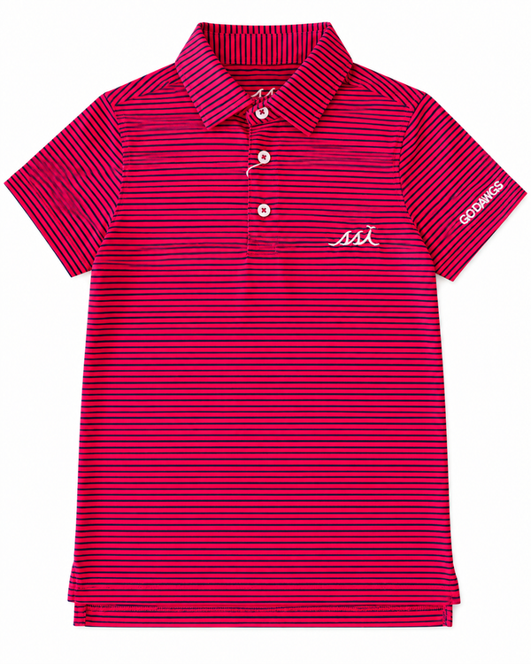 Kids Red Polo with Small Distressed Black Stripes Stretch Performance Polo GO DAWGS