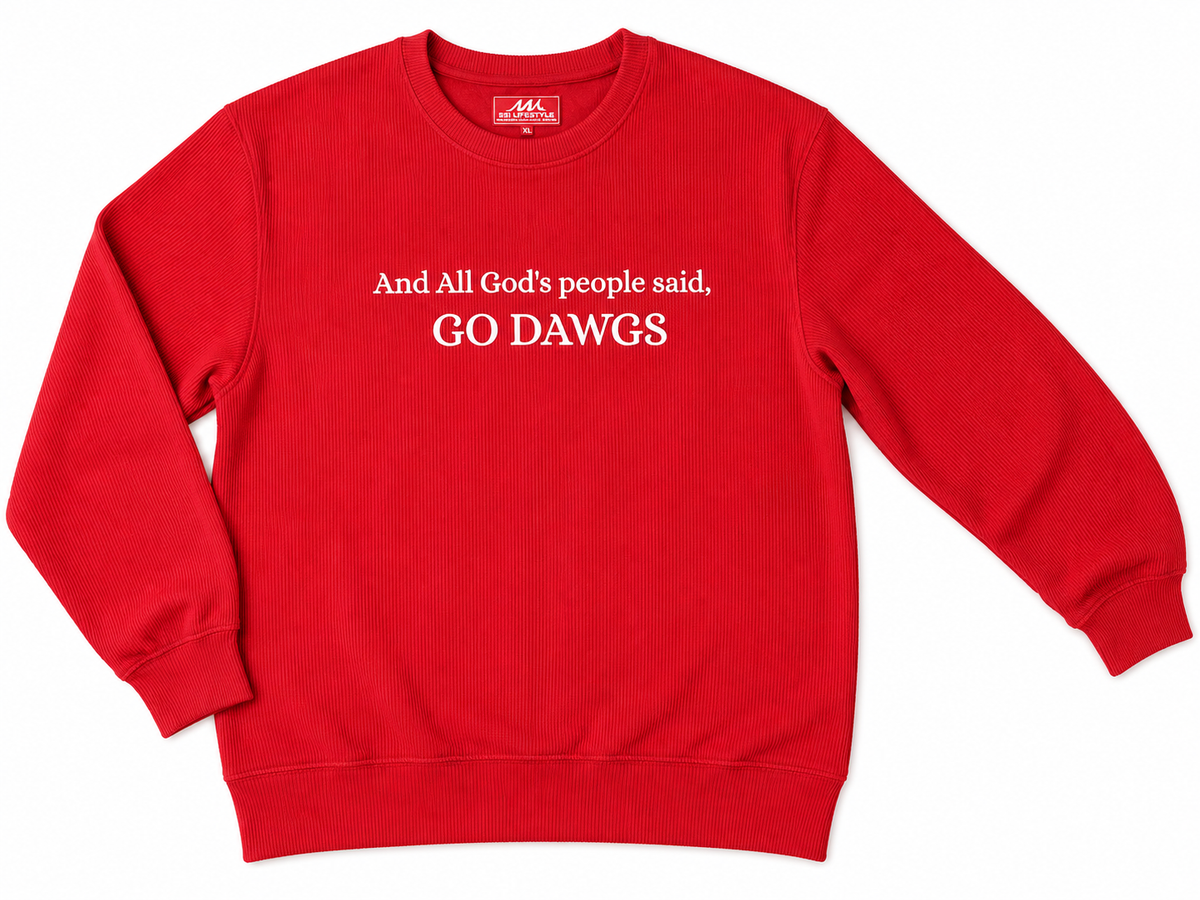 Red St. Simons Island Gameday Corded Crewneck Sweatshirt — And All God's People Said Go Dawgs