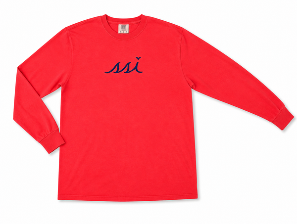 Comfort Colors Red Long Sleeve Tee — Navy Distressed SSI Logo