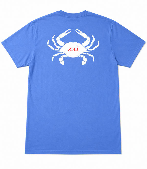 Royal Blue St. Simons Island Tee — White Crab Back Print