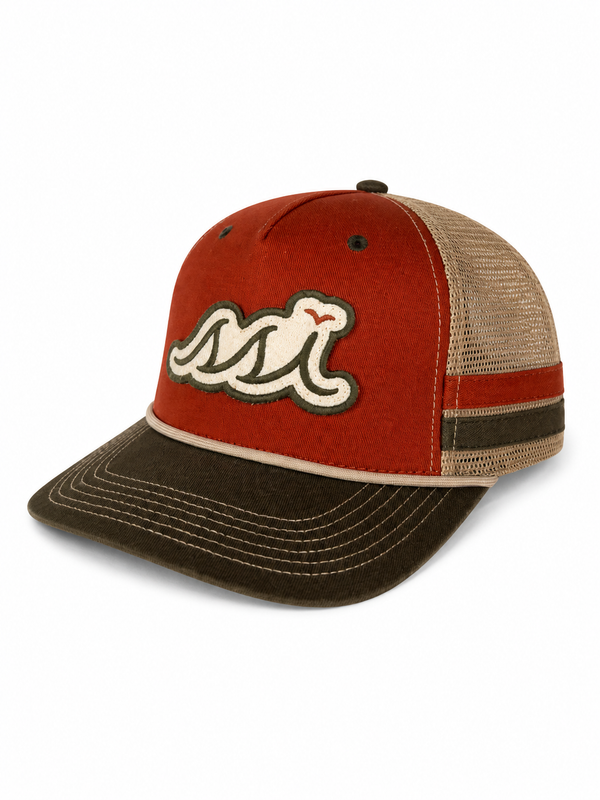 Rust & Olive Bar Trucker Hat — Cream SSI Patch
