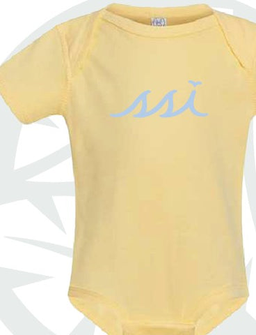 Yellow Onesie with Light Blue Logo
